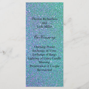 Blue Glitter Confetti Faux Foil Wedding Program Programme