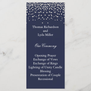 Blue Glitter Confetti Faux Foil Wedding Program Programme