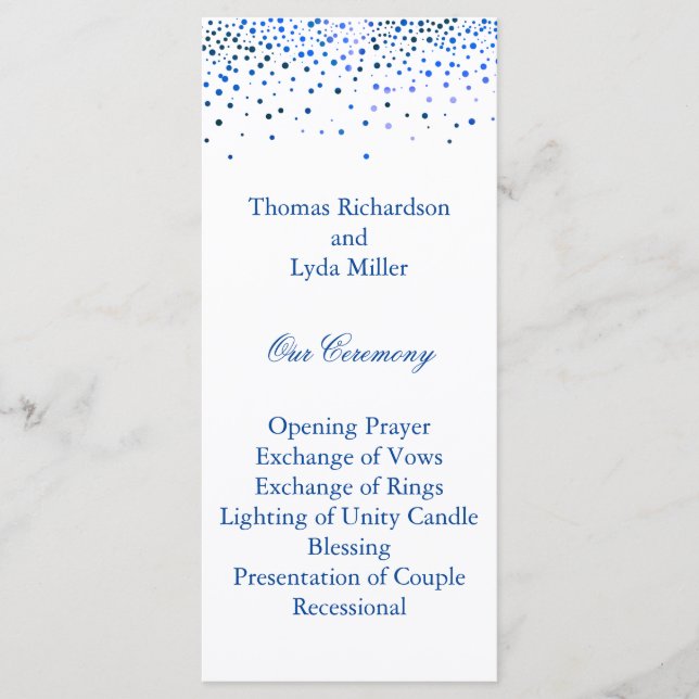 Blue Glitter Confetti Faux Foil Wedding Program Programme (Front)