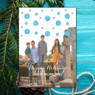 Blue Glitter Confetti Holiday Photo Card
