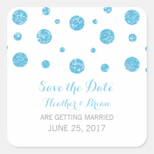Blue Glitter Confetti Save the Date Stickers