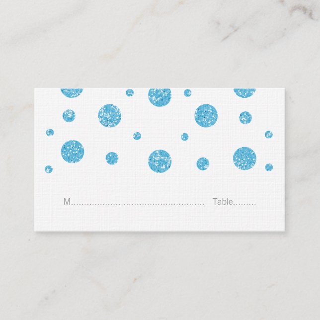 Blue Glitter Confetti Wedding Place Cards (Front)