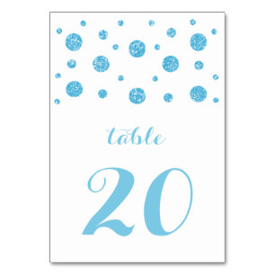 Blue Glitter Confetti Wedding Table Card