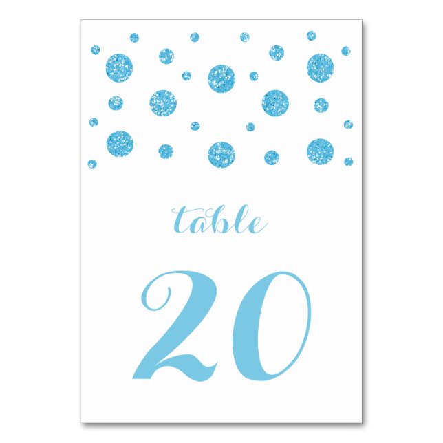 Blue Glitter Confetti Wedding Table Card (Front)