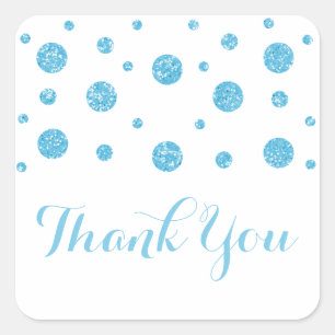 Blue Glitter Confetti Wedding Thank You Stickers
