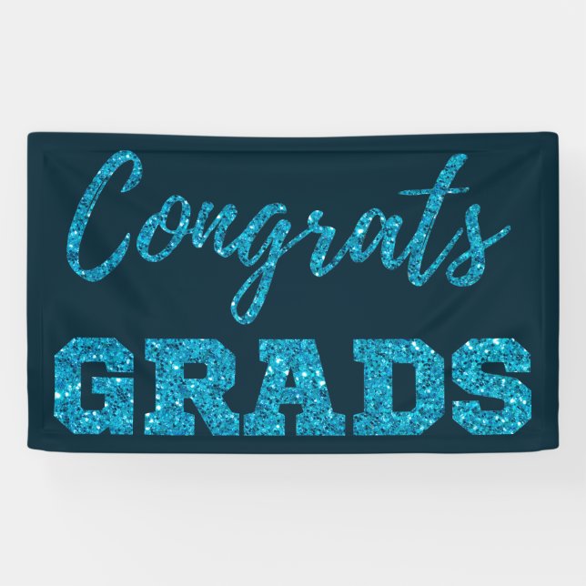 Blue Glitter Congrats Grads Banner (Horizontal)