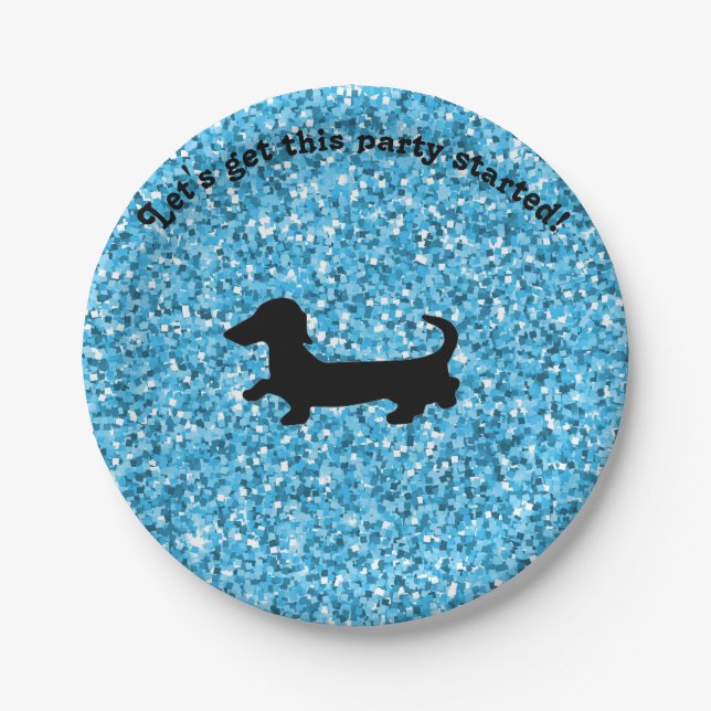 Blue Glitter Dachshund Paper Plates (Front)