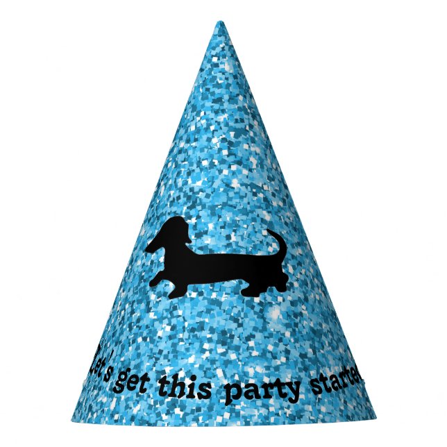 Blue Glitter Dachshund Party Hats (Front)