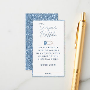 Blue Glitter Diaper Raffle Ticket Baby Shower Enclosure Card