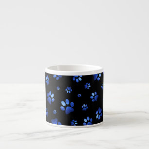 Blue glitter dog paw pattern espresso cup