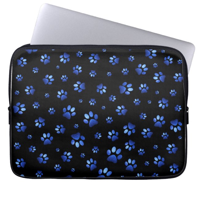 Blue glitter dog paw pattern  laptop sleeve (Front)