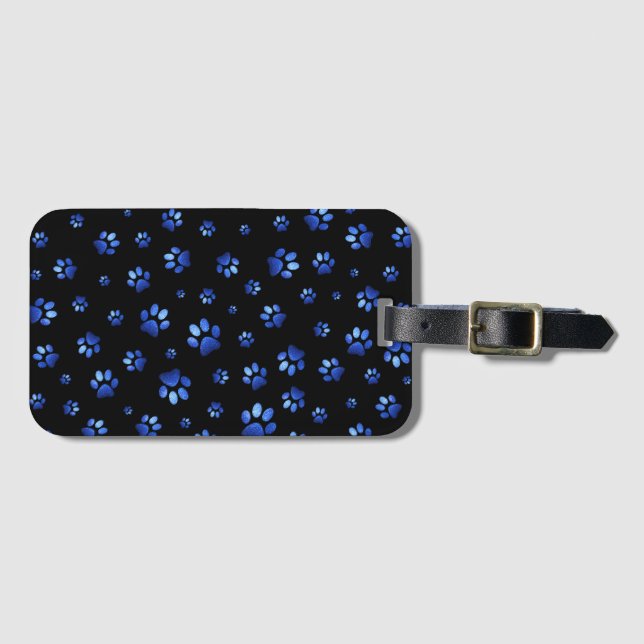 Blue glitter dog paw pattern  luggage tag (Front Horizontal)