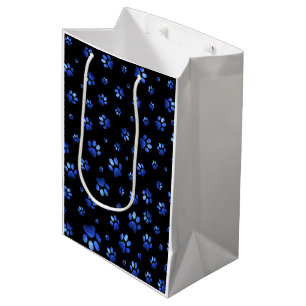 Blue glitter dog paw pattern medium gift bag