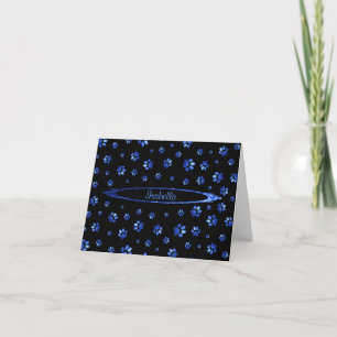 Blue glitter dog paw pattern Monogram Card