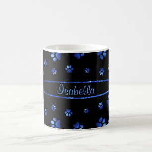 Blue glitter dog paw pattern Monogram Coffee Mug