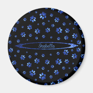 Blue glitter dog paw pattern Monogram Magnet