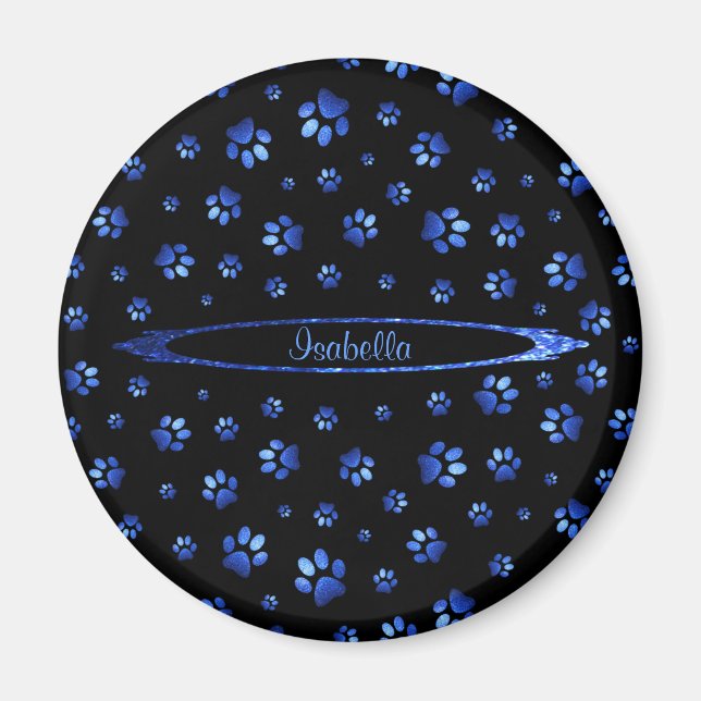 Blue glitter dog paw pattern Monogram Magnet (Front)