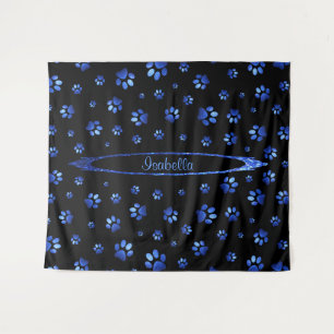 Blue glitter dog paw pattern Monogram  Tapestry