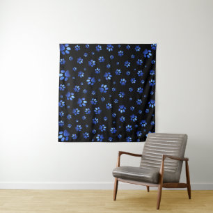 Blue glitter dog paw pattern  tapestry