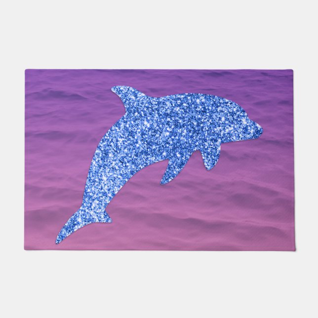 Blue Glitter Dolphin In Pink And Purple Sea Doormat (Front)