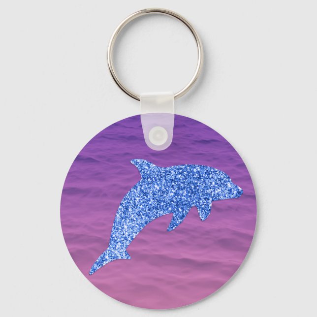 Blue Glitter Dolphin In Pink And Purple Sea Key Ring (Front)