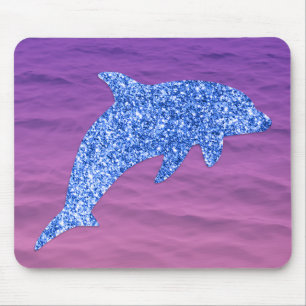 Blue Glitter Dolphin In Pink And Purple Sea Mouse Pad