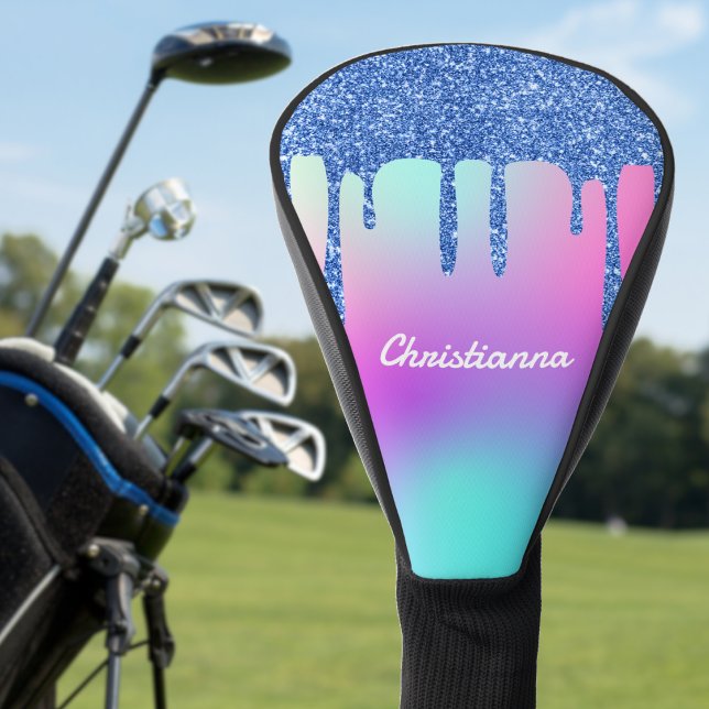Blue Glitter Drip Fluorescent Neon Pink & Purple Golf Head Cover (Blue Glitter Drip Fluorescent Neon Pink & Purple Golf Head Cover)