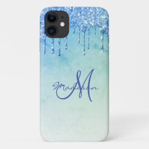 Blue Glitter Drip Name Sparkles Glam Girly Pretty Case-Mate iPhone Case