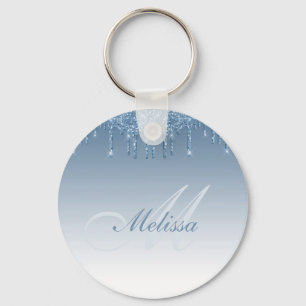 blue glitter drip trendy key ring