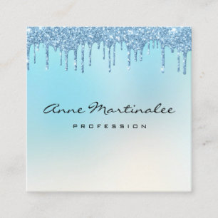 Blue Glitter Dripping Minimalist Professional Square Business Card