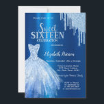 Blue Glitter Drips,Metallic Blue Dress  Invitation<br><div class="desc">Elegant blue dress and blue glitter drips on a metallic blue background.  These invitations are easily customised for your event by simply adding your details.</div>