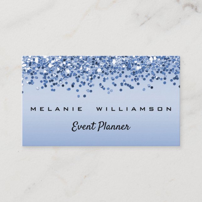 Blue Glitter Event Planner Business Card (Front)