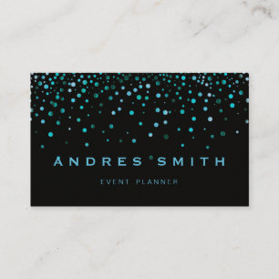 Blue Glitter Faux Foil Confetti Black Business Card