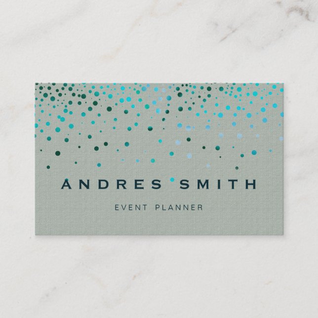 Blue Glitter Faux Foil Confetti Black Business Card (Front)
