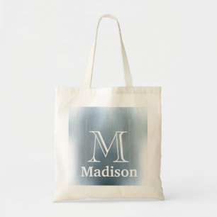 Blue glitter faux personalised monogram tote bag