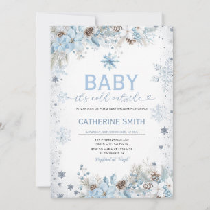 Blue Glitter Flakes Baby Shower Snowflakes Invitation
