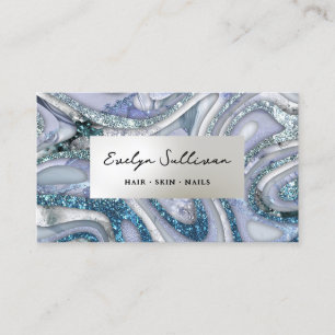 Blue Glitter Fluid Marble Business Card