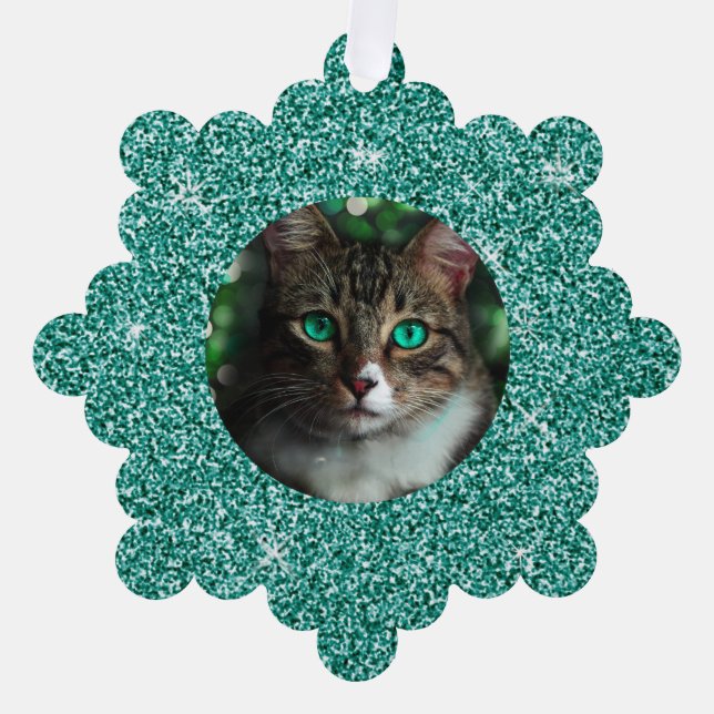 Blue Glitter Frame Christmas Tree Decoration Card (Front)