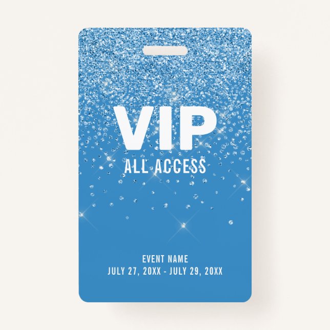 Blue Glitter Glam VIP All Access Pass Event ID ID Badge (Front)