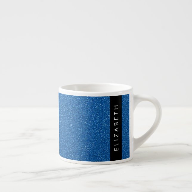 Blue Glitter, Glitter Background, Your Name Espresso Cup (Right)
