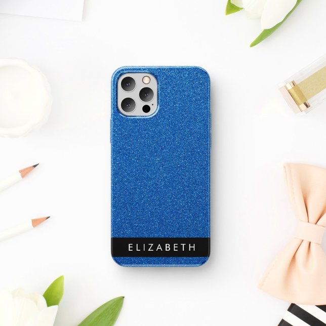 Blue Glitter, Glitter Background, Your Name iPhone 16 Case (Creator Uploaded)