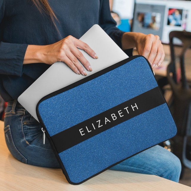 Blue Glitter, Glitter Background, Your Name Laptop Sleeve (Creator Uploaded)