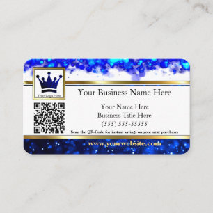 Blue Glitter Gold Striped Business Cards