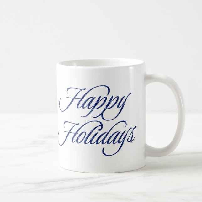 Blue Glitter Happy Holidays Gift Mug (Right)