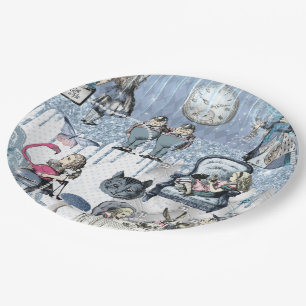 Blue Glitter Ice Alice in Wonderland Paper Plate