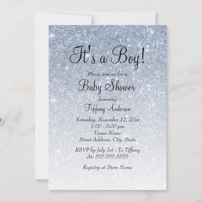 Blue Glitter It's a Boy Baby Shower Invitation (Front)