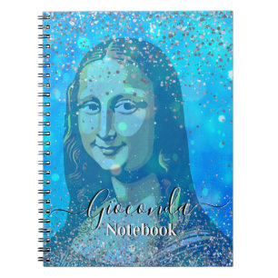 Blue Glitter Leonardo Da Vinci Gioconda Notebook