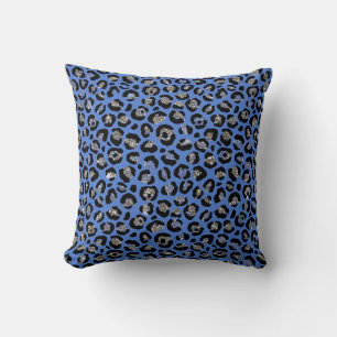 Blue Glitter Leopard Animal Print Cushion