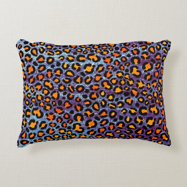  Blue Glitter Leopard Pattern Girly Cheetah Print Decorative Cushion (Front)