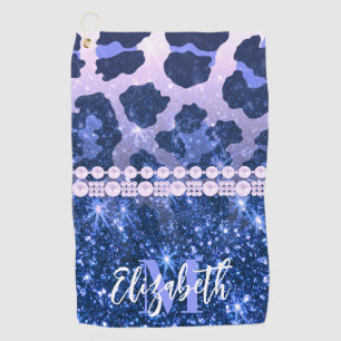 Blue Glitter Leopard Print Golf Towel